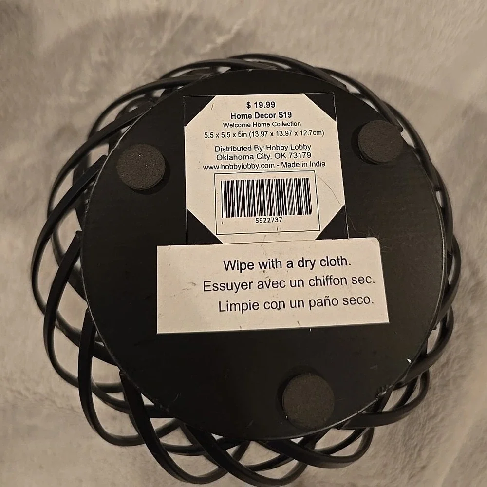 Hobby‎ Lobby Welcome Home Collection Black Metal Woven Lattice Orb Candle Holder